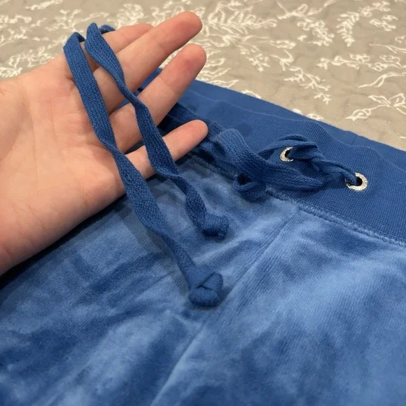 Juicy Couture Crown Heritage Cotton Velour Sweatpants Rhinestones Blue LARGE - Picture 3 of 12